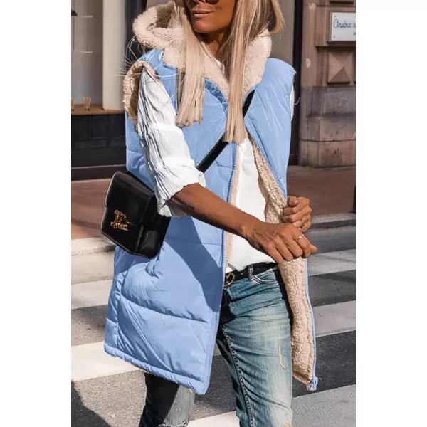 imagePRETTYGARDEN Womens 2024 Fall Reversible Vests Sleeveless Fleece Jacket Zip Up Hoodie Pockets Long Warm Winter Coat OuterwearLight Blue