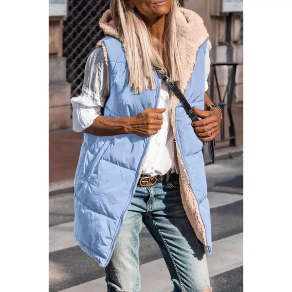 imagePRETTYGARDEN Womens 2024 Fall Reversible Vests Sleeveless Fleece Jacket Zip Up Hoodie Pockets Long Warm Winter Coat OuterwearLight Blue