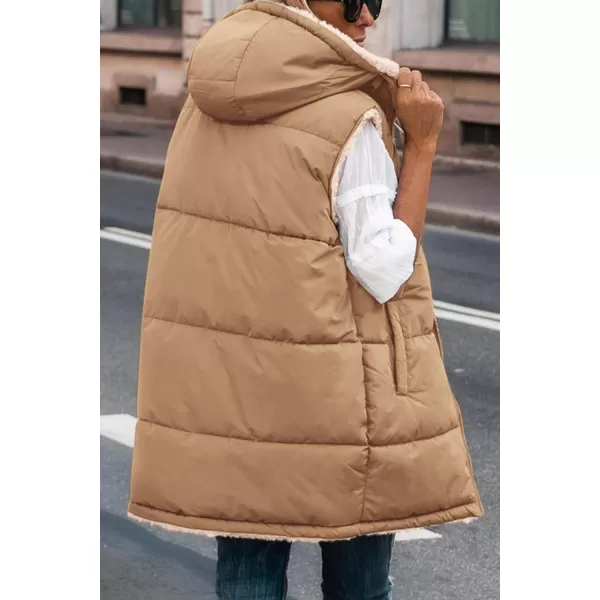 imagePRETTYGARDEN Womens 2024 Fall Reversible Vests Sleeveless Fleece Jacket Zip Up Hoodie Pockets Long Warm Winter Coat OuterwearLight Camel