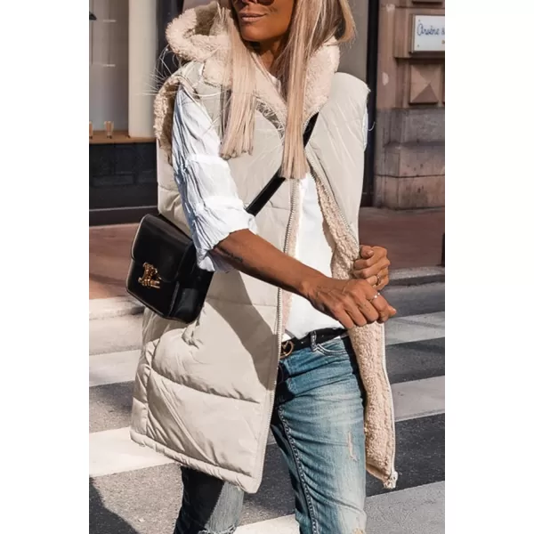 imagePRETTYGARDEN Womens 2024 Fall Reversible Vests Sleeveless Fleece Jacket Zip Up Hoodie Pockets Long Warm Winter Coat OuterwearLight Khaki