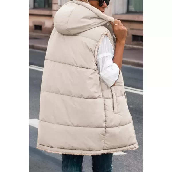 imagePRETTYGARDEN Womens 2024 Fall Reversible Vests Sleeveless Fleece Jacket Zip Up Hoodie Pockets Long Warm Winter Coat OuterwearLight Khaki