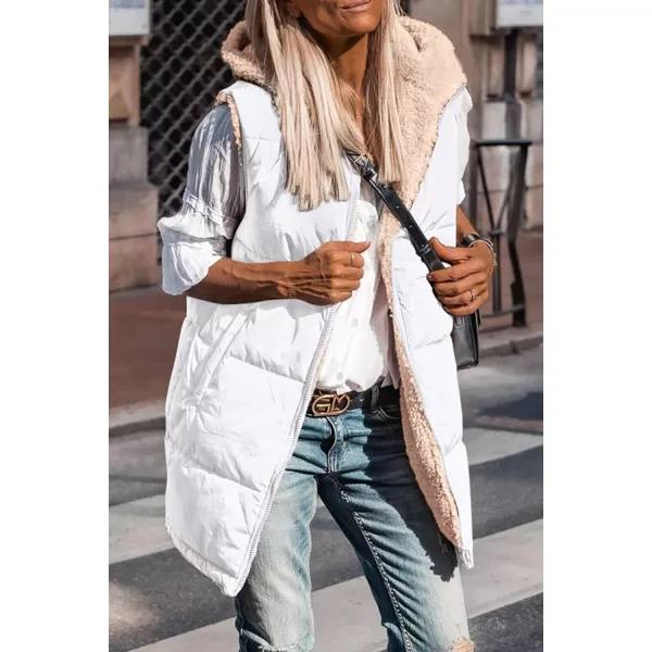 imagePRETTYGARDEN Womens 2024 Fall Reversible Vests Sleeveless Fleece Jacket Zip Up Hoodie Pockets Long Warm Winter Coat OuterwearWhite