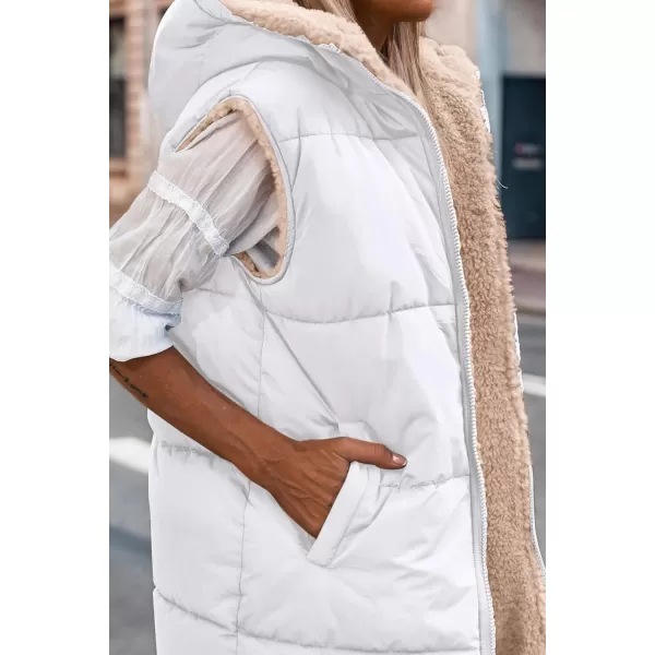 imagePRETTYGARDEN Womens 2024 Fall Reversible Vests Sleeveless Fleece Jacket Zip Up Hoodie Pockets Long Warm Winter Coat OuterwearWhite