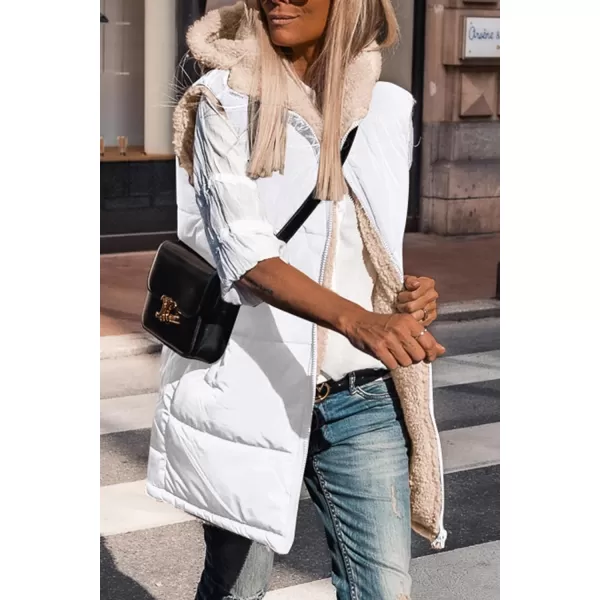 imagePRETTYGARDEN Womens 2024 Fall Reversible Vests Sleeveless Fleece Jacket Zip Up Hoodie Pockets Long Warm Winter Coat OuterwearWhite