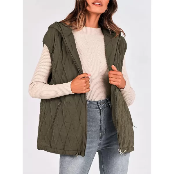 imagePRETTYGARDEN Womens 2024 Fall Vest Casual Sleeveless Hooded Zip Up Jacket Trendy Winter Coat OuterwearArmy Green
