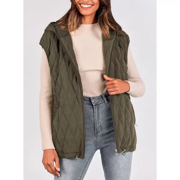 imagePRETTYGARDEN Womens 2024 Fall Vest Casual Sleeveless Hooded Zip Up Jacket Trendy Winter Coat OuterwearArmy Green