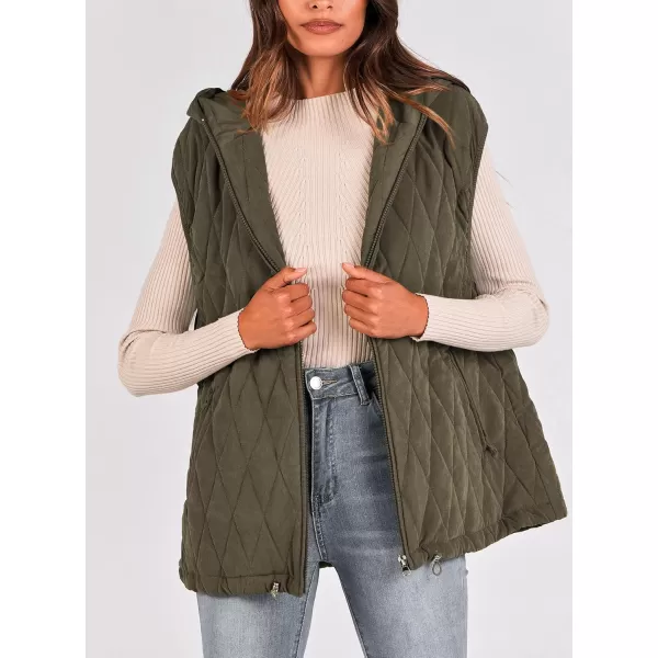 imagePRETTYGARDEN Womens 2024 Fall Vest Casual Sleeveless Hooded Zip Up Jacket Trendy Winter Coat OuterwearArmy Green