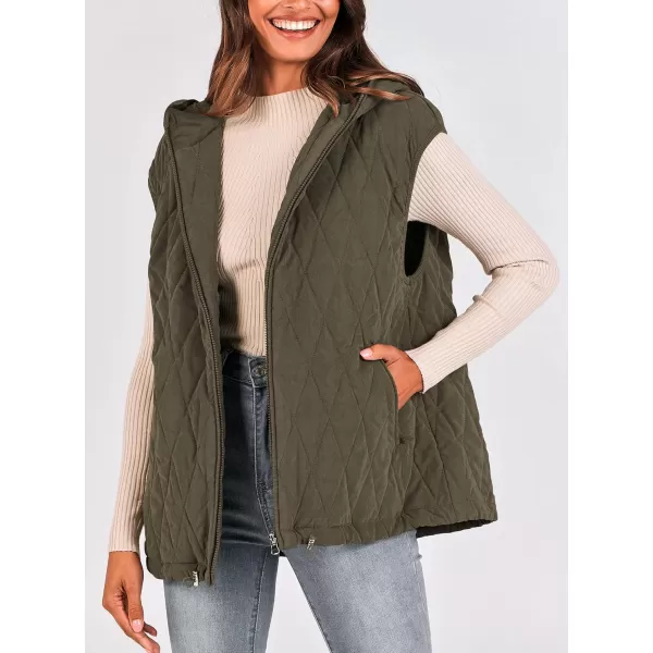 imagePRETTYGARDEN Womens 2024 Fall Vest Casual Sleeveless Hooded Zip Up Jacket Trendy Winter Coat OuterwearArmy Green