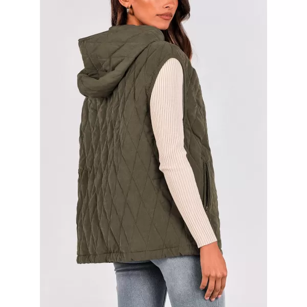 imagePRETTYGARDEN Womens 2024 Fall Vest Casual Sleeveless Hooded Zip Up Jacket Trendy Winter Coat OuterwearArmy Green