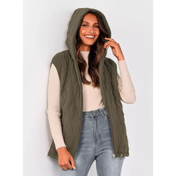 imagePRETTYGARDEN Womens 2024 Fall Vest Casual Sleeveless Hooded Zip Up Jacket Trendy Winter Coat OuterwearArmy Green