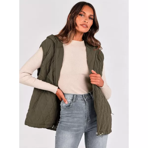 imagePRETTYGARDEN Womens 2024 Fall Vest Casual Sleeveless Hooded Zip Up Jacket Trendy Winter Coat OuterwearArmy Green