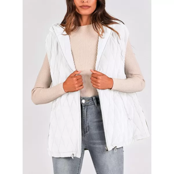 imagePRETTYGARDEN Womens 2024 Fall Vest Casual Sleeveless Hooded Zip Up Jacket Trendy Winter Coat OuterwearBeige White