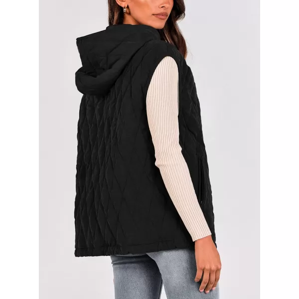 imagePRETTYGARDEN Womens 2024 Fall Vest Casual Sleeveless Hooded Zip Up Jacket Trendy Winter Coat OuterwearBlack