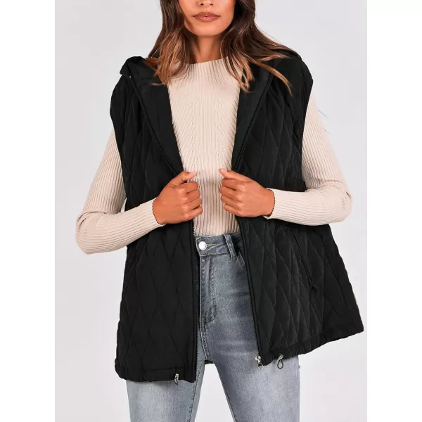 imagePRETTYGARDEN Womens 2024 Fall Vest Casual Sleeveless Hooded Zip Up Jacket Trendy Winter Coat OuterwearBlack