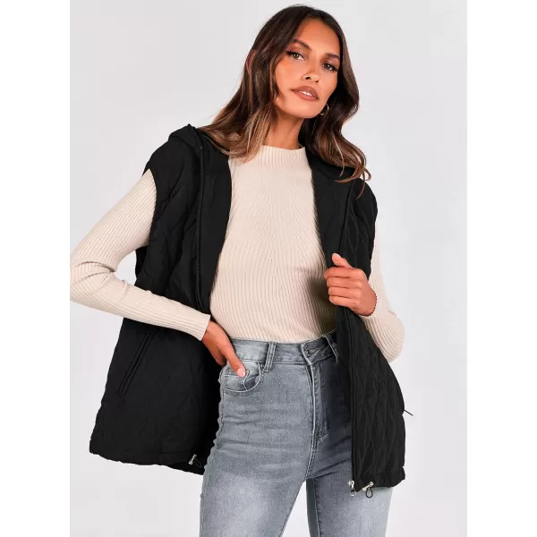 imagePRETTYGARDEN Womens 2024 Fall Vest Casual Sleeveless Hooded Zip Up Jacket Trendy Winter Coat OuterwearBlack