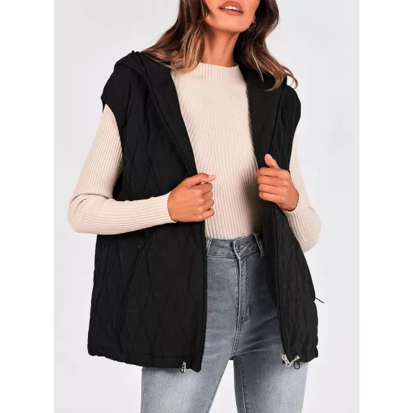 imagePRETTYGARDEN Womens 2024 Fall Vest Casual Sleeveless Hooded Zip Up Jacket Trendy Winter Coat OuterwearBlack