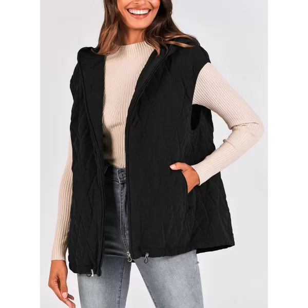 imagePRETTYGARDEN Womens 2024 Fall Vest Casual Sleeveless Hooded Zip Up Jacket Trendy Winter Coat OuterwearBlack