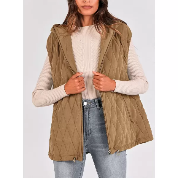 imagePRETTYGARDEN Womens 2024 Fall Vest Casual Sleeveless Hooded Zip Up Jacket Trendy Winter Coat OuterwearCamel