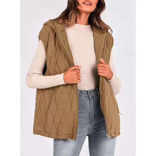 imagePRETTYGARDEN Womens 2024 Fall Vest Casual Sleeveless Hooded Zip Up Jacket Trendy Winter Coat OuterwearCamel