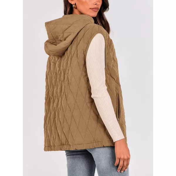 imagePRETTYGARDEN Womens 2024 Fall Vest Casual Sleeveless Hooded Zip Up Jacket Trendy Winter Coat OuterwearCamel