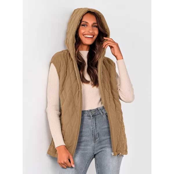 imagePRETTYGARDEN Womens 2024 Fall Vest Casual Sleeveless Hooded Zip Up Jacket Trendy Winter Coat OuterwearCamel