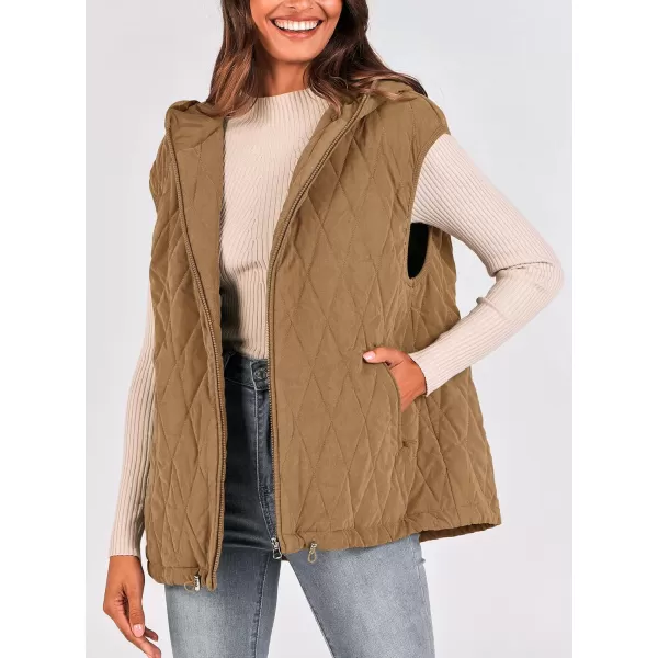 imagePRETTYGARDEN Womens 2024 Fall Vest Casual Sleeveless Hooded Zip Up Jacket Trendy Winter Coat OuterwearCamel