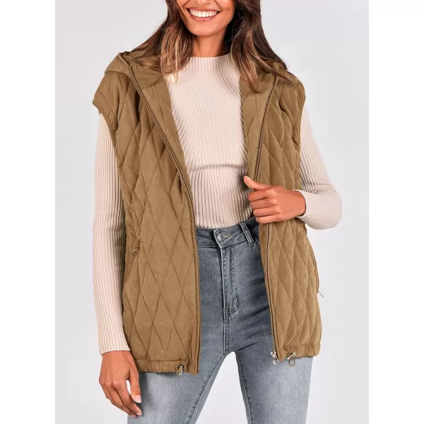 imagePRETTYGARDEN Womens 2024 Fall Vest Casual Sleeveless Hooded Zip Up Jacket Trendy Winter Coat OuterwearCamel