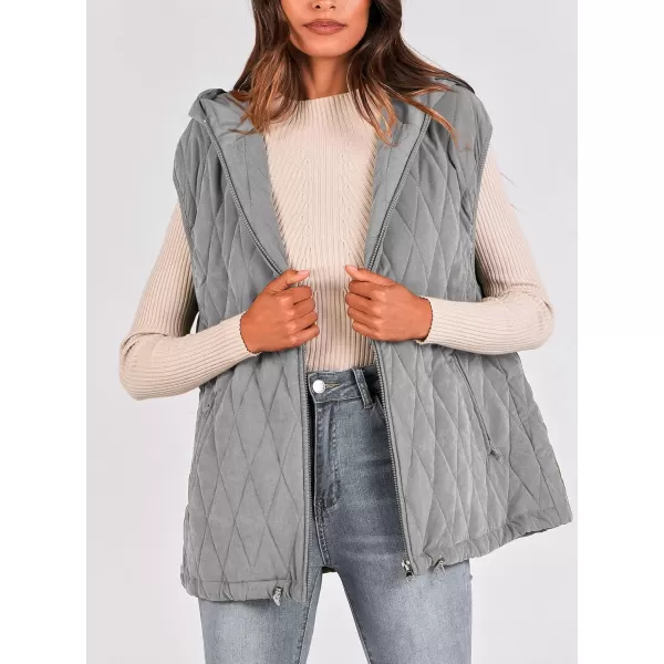 imagePRETTYGARDEN Womens 2024 Fall Vest Casual Sleeveless Hooded Zip Up Jacket Trendy Winter Coat OuterwearGrey