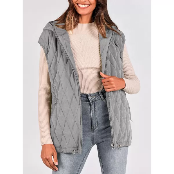 imagePRETTYGARDEN Womens 2024 Fall Vest Casual Sleeveless Hooded Zip Up Jacket Trendy Winter Coat OuterwearGrey