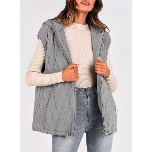 imagePRETTYGARDEN Womens 2024 Fall Vest Casual Sleeveless Hooded Zip Up Jacket Trendy Winter Coat OuterwearGrey