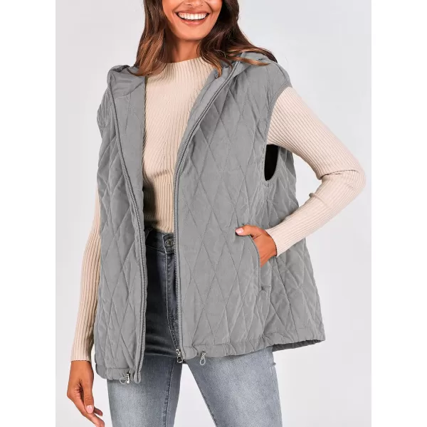 imagePRETTYGARDEN Womens 2024 Fall Vest Casual Sleeveless Hooded Zip Up Jacket Trendy Winter Coat OuterwearGrey