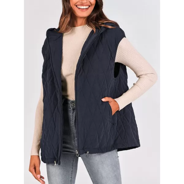 imagePRETTYGARDEN Womens 2024 Fall Vest Casual Sleeveless Hooded Zip Up Jacket Trendy Winter Coat OuterwearNavy