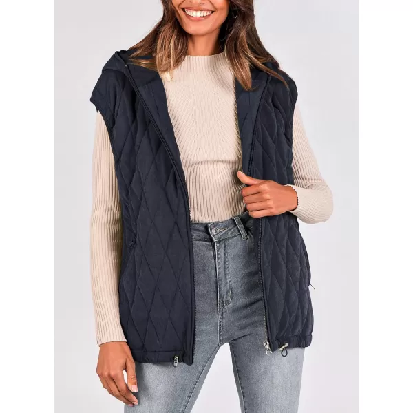 imagePRETTYGARDEN Womens 2024 Fall Vest Casual Sleeveless Hooded Zip Up Jacket Trendy Winter Coat OuterwearNavy