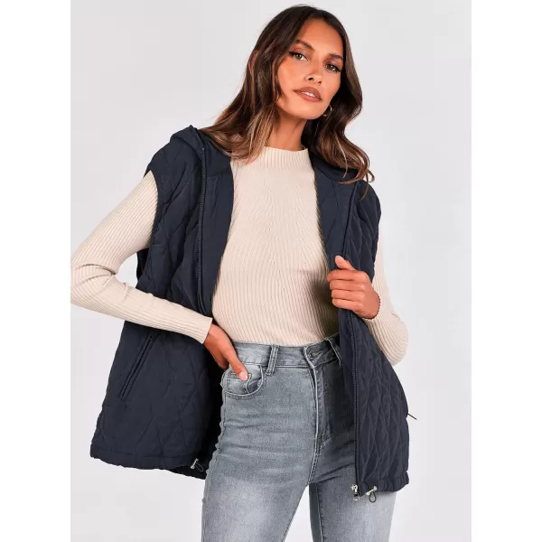 imagePRETTYGARDEN Womens 2024 Fall Vest Casual Sleeveless Hooded Zip Up Jacket Trendy Winter Coat OuterwearNavy
