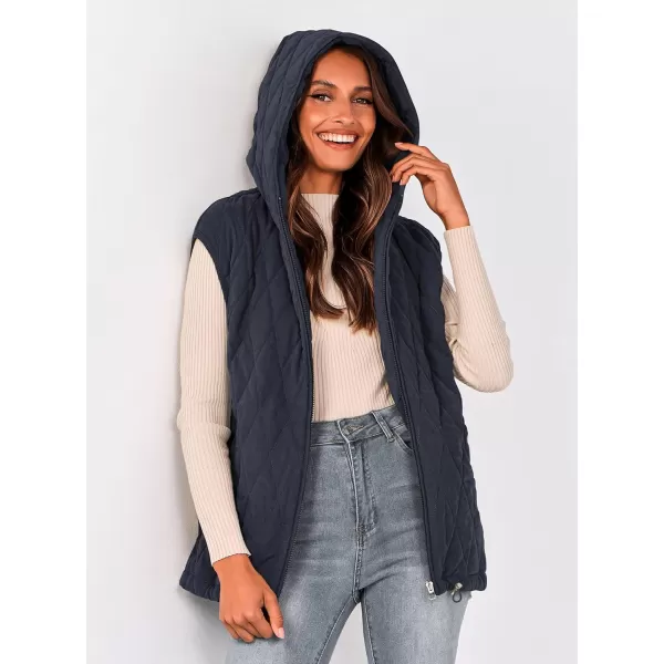 imagePRETTYGARDEN Womens 2024 Fall Vest Casual Sleeveless Hooded Zip Up Jacket Trendy Winter Coat OuterwearNavy