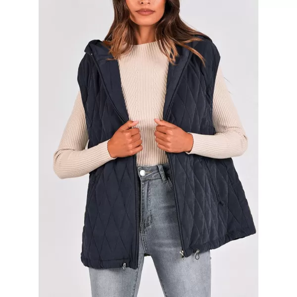 imagePRETTYGARDEN Womens 2024 Fall Vest Casual Sleeveless Hooded Zip Up Jacket Trendy Winter Coat OuterwearNavy