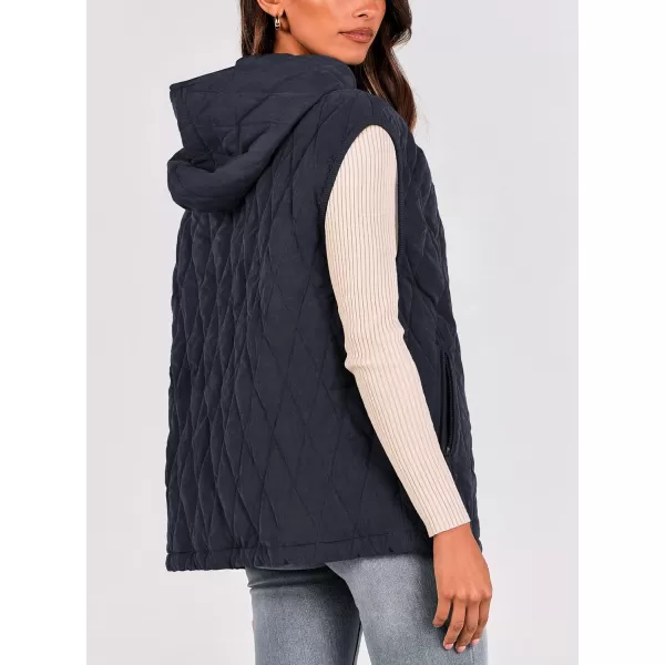 imagePRETTYGARDEN Womens 2024 Fall Vest Casual Sleeveless Hooded Zip Up Jacket Trendy Winter Coat OuterwearNavy