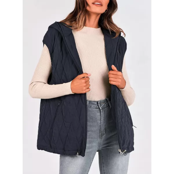 imagePRETTYGARDEN Womens 2024 Fall Vest Casual Sleeveless Hooded Zip Up Jacket Trendy Winter Coat OuterwearNavy