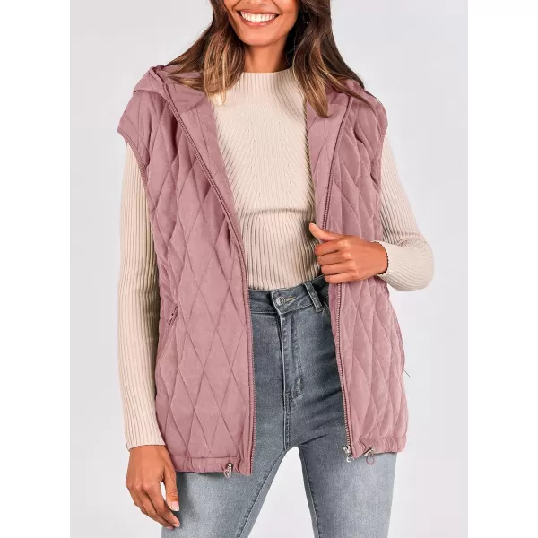 imagePRETTYGARDEN Womens 2024 Fall Vest Casual Sleeveless Hooded Zip Up Jacket Trendy Winter Coat OuterwearPink