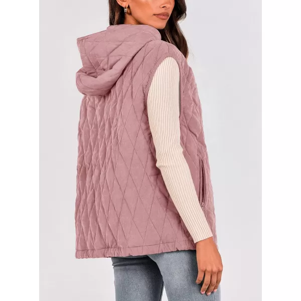 imagePRETTYGARDEN Womens 2024 Fall Vest Casual Sleeveless Hooded Zip Up Jacket Trendy Winter Coat OuterwearPink