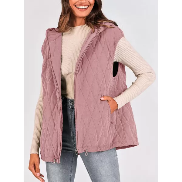 imagePRETTYGARDEN Womens 2024 Fall Vest Casual Sleeveless Hooded Zip Up Jacket Trendy Winter Coat OuterwearPink