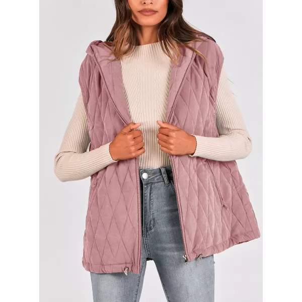 imagePRETTYGARDEN Womens 2024 Fall Vest Casual Sleeveless Hooded Zip Up Jacket Trendy Winter Coat OuterwearPink