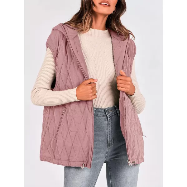 imagePRETTYGARDEN Womens 2024 Fall Vest Casual Sleeveless Hooded Zip Up Jacket Trendy Winter Coat OuterwearPink