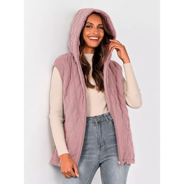 imagePRETTYGARDEN Womens 2024 Fall Vest Casual Sleeveless Hooded Zip Up Jacket Trendy Winter Coat OuterwearPink