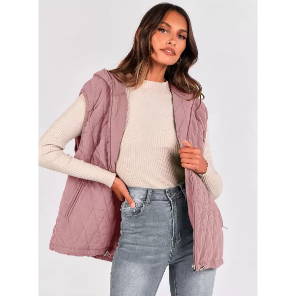imagePRETTYGARDEN Womens 2024 Fall Vest Casual Sleeveless Hooded Zip Up Jacket Trendy Winter Coat OuterwearPink