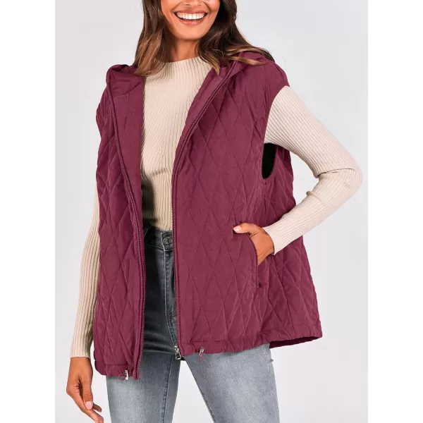 imagePRETTYGARDEN Womens 2024 Fall Vest Casual Sleeveless Hooded Zip Up Jacket Trendy Winter Coat OuterwearWine Red