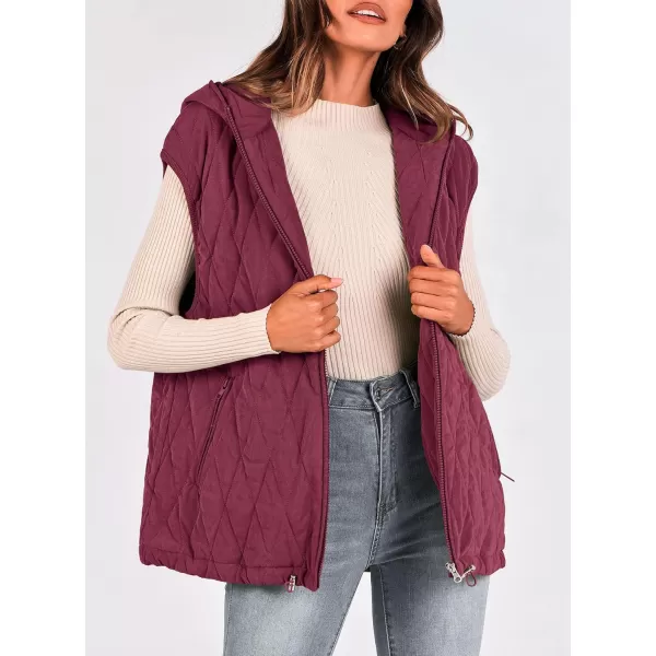 imagePRETTYGARDEN Womens 2024 Fall Vest Casual Sleeveless Hooded Zip Up Jacket Trendy Winter Coat OuterwearWine Red