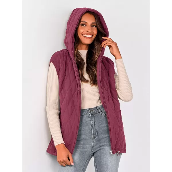 imagePRETTYGARDEN Womens 2024 Fall Vest Casual Sleeveless Hooded Zip Up Jacket Trendy Winter Coat OuterwearWine Red