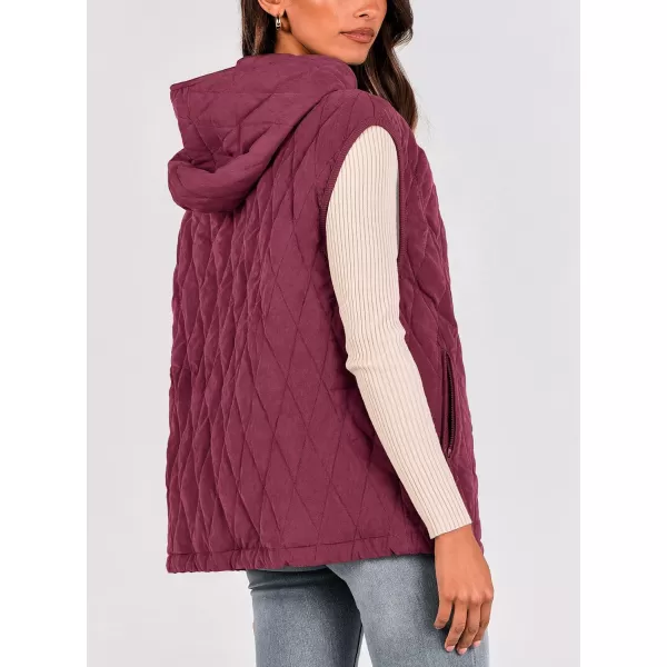 imagePRETTYGARDEN Womens 2024 Fall Vest Casual Sleeveless Hooded Zip Up Jacket Trendy Winter Coat OuterwearWine Red