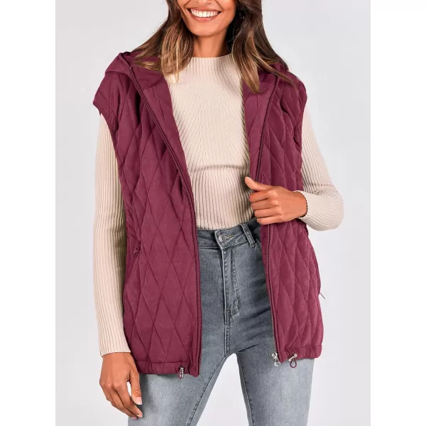 imagePRETTYGARDEN Womens 2024 Fall Vest Casual Sleeveless Hooded Zip Up Jacket Trendy Winter Coat OuterwearWine Red
